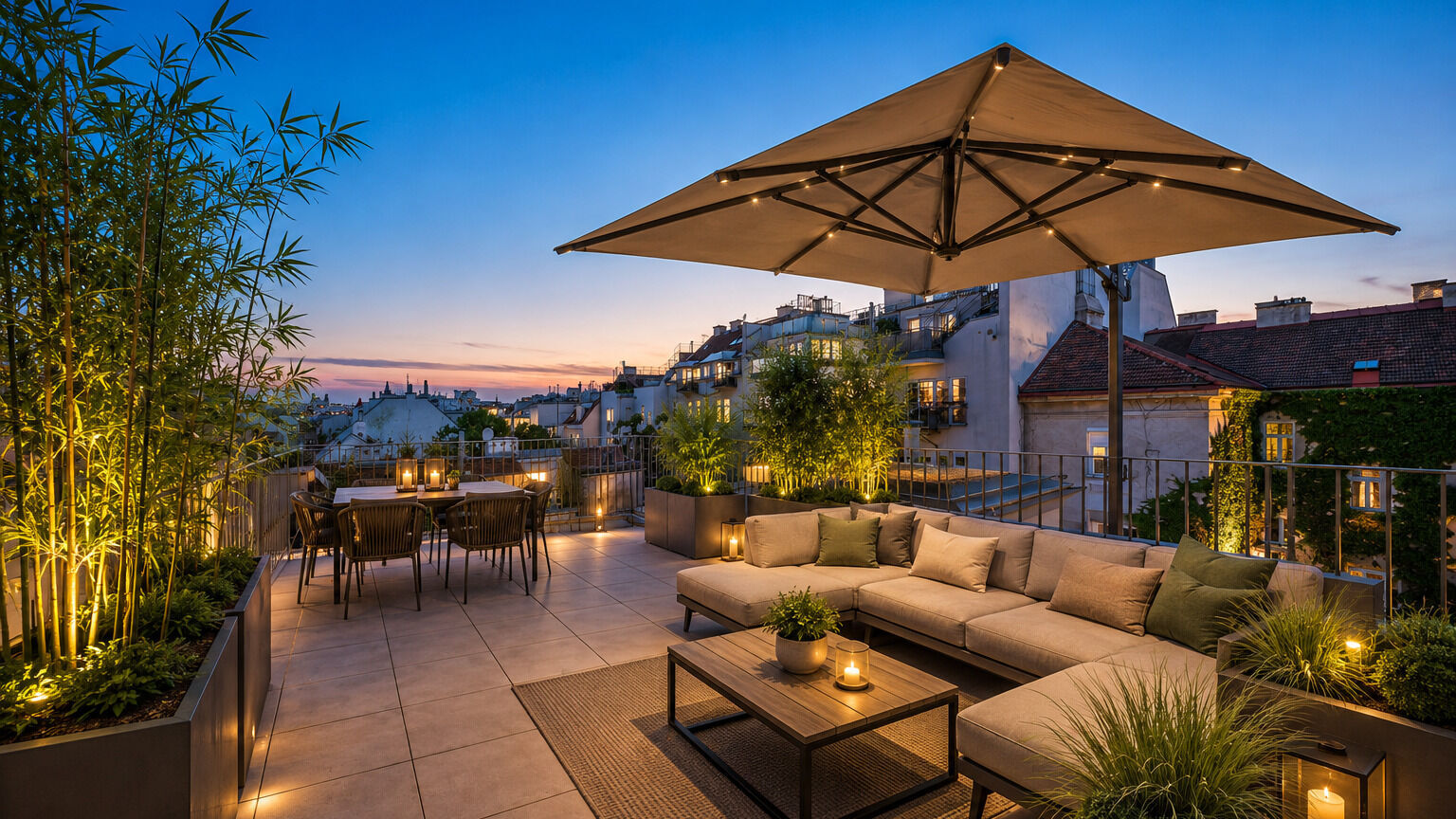 Abendstimmung Dachterrasse ki-generiert