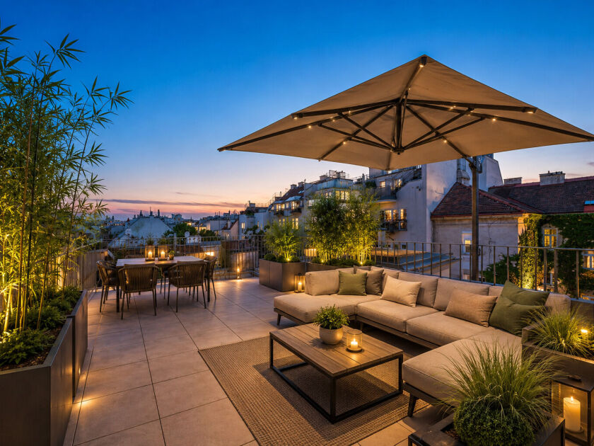 Abendstimmung Dachterrasse ki-generiert