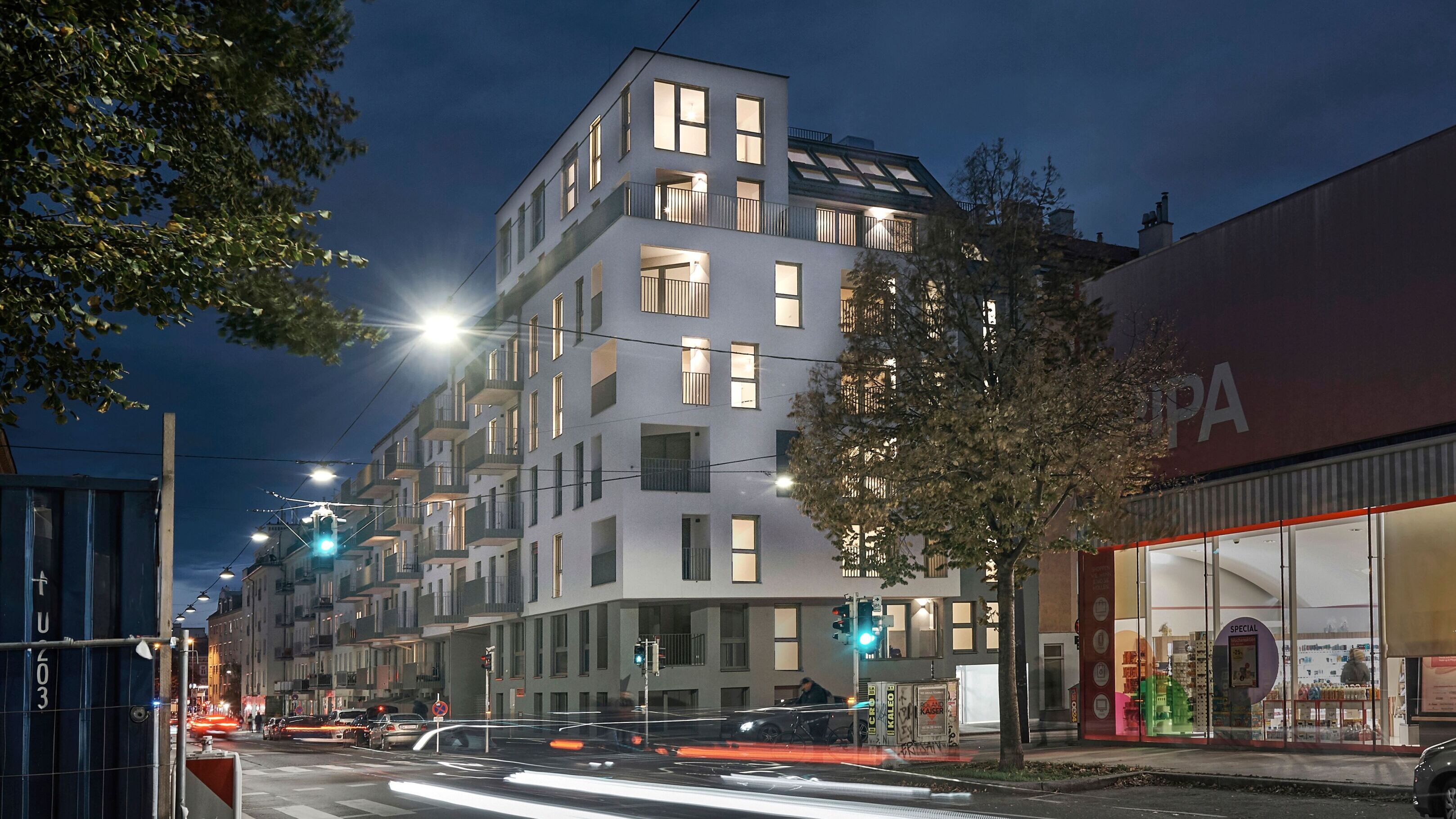 WINEGG-Arndtstraße 50- Fassade Nacht